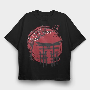 Japanese Temple Arch Ink With Tree, Tricou Oversize Barbati (Unisex)
