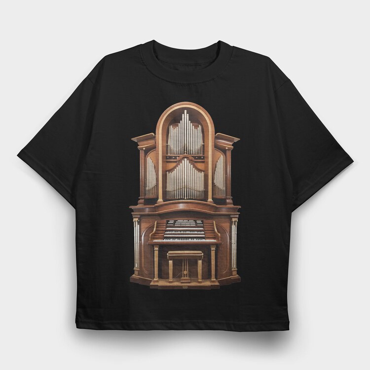 Church Organ Illustration, Tricou Oversize Barbati (Unisex)