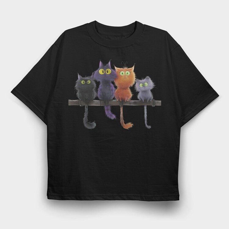 Colorful Feline Friends, Tricou Oversize Barbati (Unisex)