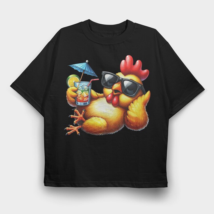 Chicken Sunglasses Cocktail, Tricou Oversize Barbati (Unisex)