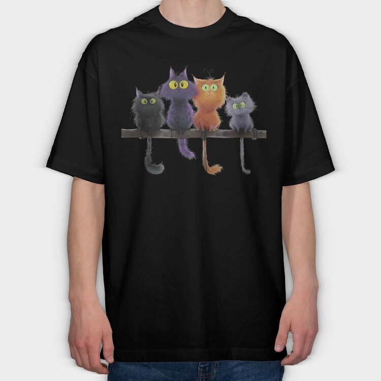 Colorful Feline Friends, Tricou Oversize Barbati (Unisex)