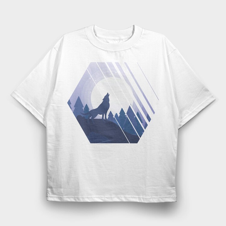 Howling Wolf Hexagon, Tricou Oversize Barbati (Unisex)