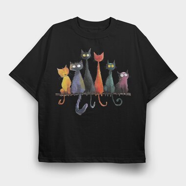 Colorful Feline Fusion, Tricou Oversize Barbati (Unisex)