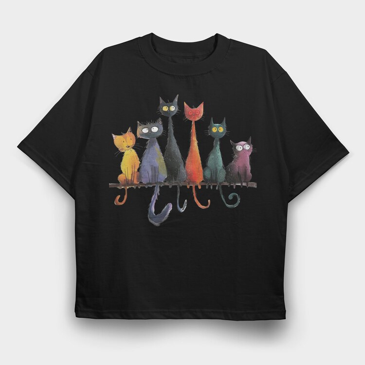 Colorful Feline Fusion, Tricou Oversize Barbati (Unisex)