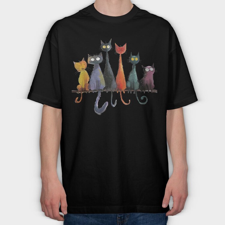 Colorful Feline Fusion, Tricou Oversize Barbati (Unisex)