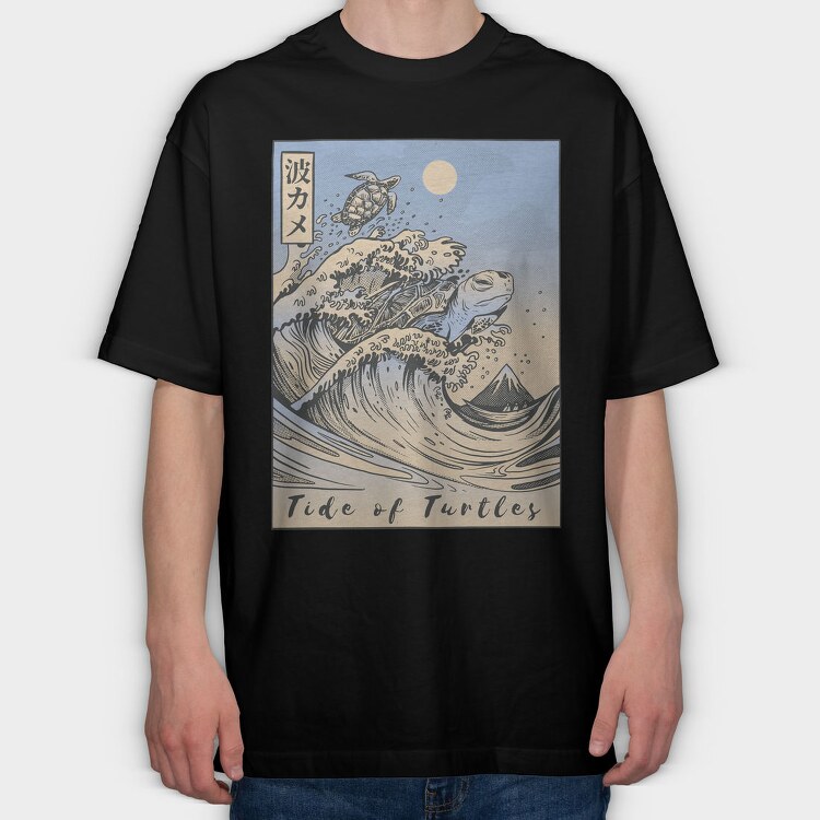 Japanese Turtle Ukiyo Wave Sea, Tricou Oversize Barbati (Unisex)