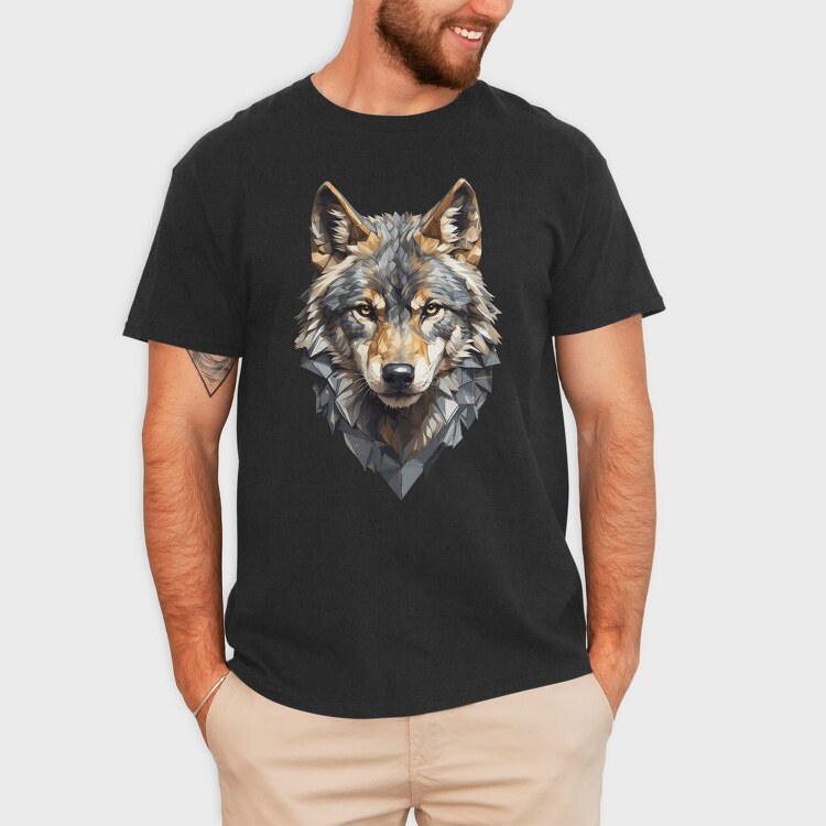 Geometric Wolf Head, Tricou Barbati (Unisex)