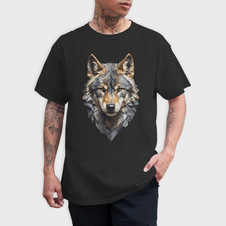 Geometric Wolf Head, Tricou Barbati (Unisex)