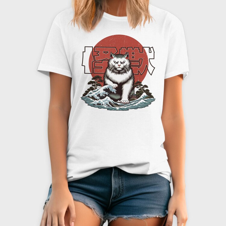 Japanese Wave Cat Catzilla, Tricou Barbati (Unisex)