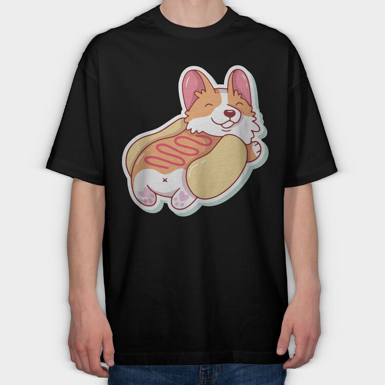 Hotdog Corgi, Tricou Oversize Barbati (Unisex)