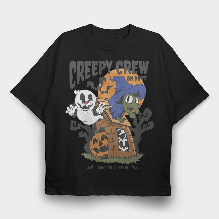 Retro Ghost Halloween Creepy Crew, Tricou Oversize Barbati (Unisex)