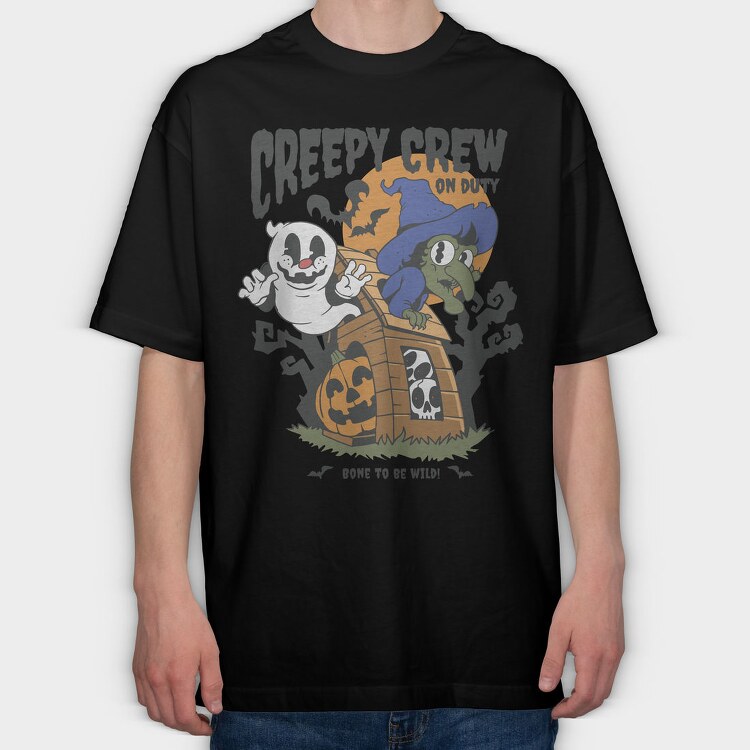 Retro Ghost Halloween Creepy Crew, Tricou Oversize Barbati (Unisex)