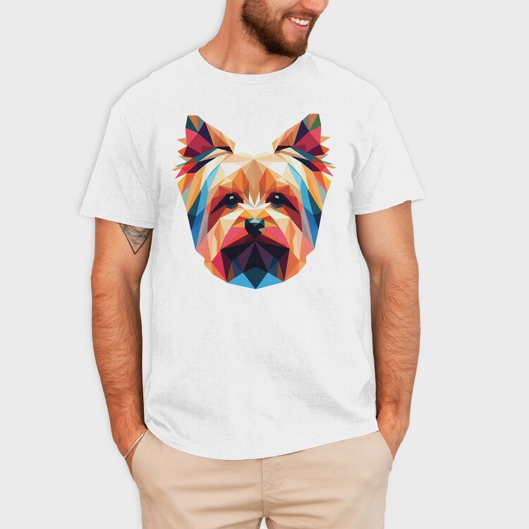 Geometric Yorkshire Terrier Poly Dog, Tricou Barbati (Unisex)
