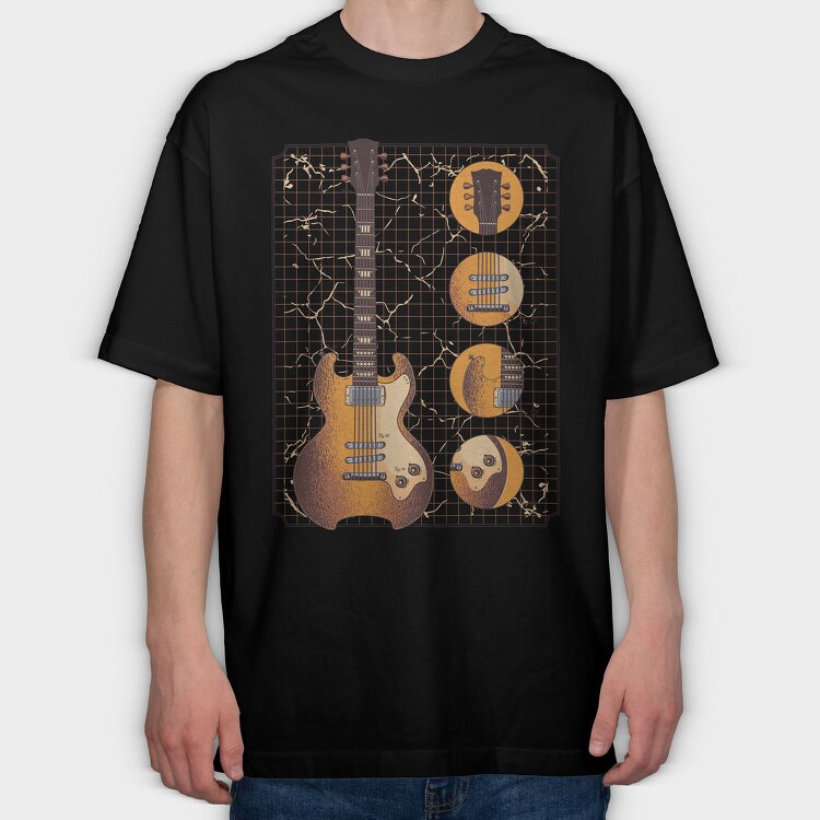 Classic Guitar Illustration, Tricou Oversize Barbati (Unisex)