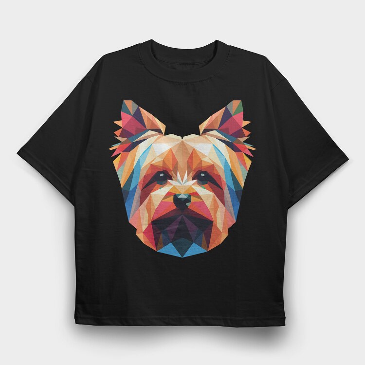 Geometric Yorkshire Terrier Poly Dog, Tricou Oversize Barbati (Unisex)