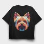 Geometric Yorkshire Terrier Poly Dog, Tricou Oversize Barbati (Unisex)