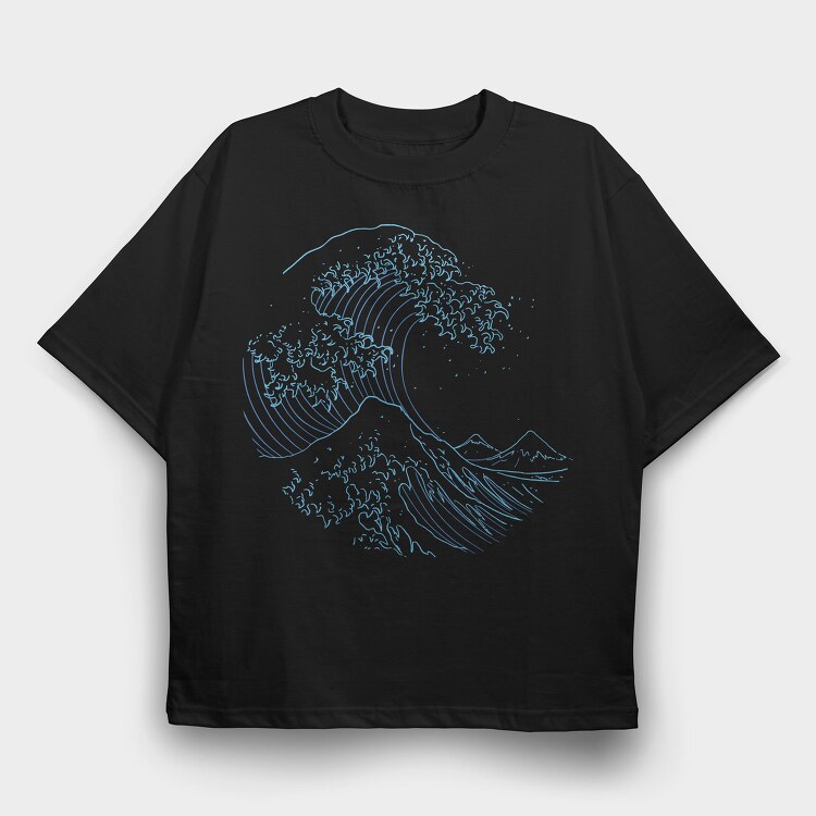 Japanese Wave, Tricou Oversize Barbati (Unisex)