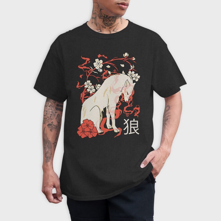 Japanese Wolf Floral, Tricou Barbati (Unisex)