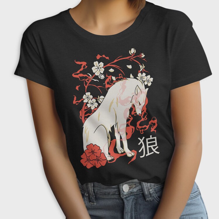 Japanese Wolf Floral, Tricou Femei