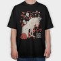Japanese Wolf Floral, Tricou Oversize Barbati (Unisex)