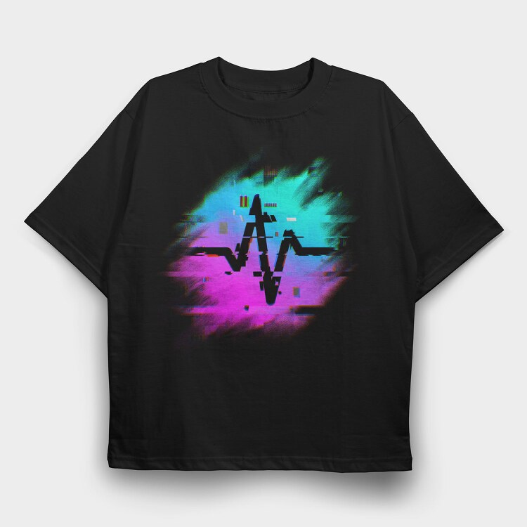 Retro Neon Glitch Logo, Tricou Oversize Barbati (Unisex)
