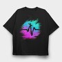 Retro Neon Glitch Logo, Tricou Oversize Barbati (Unisex)