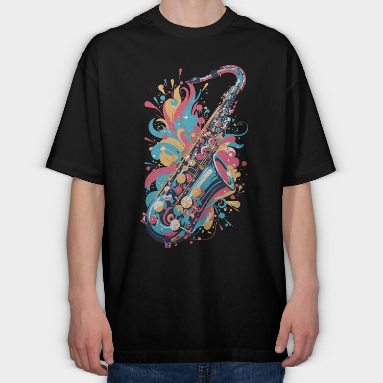 Jazz Saxophone Melody, Tricou Oversize Barbati (Unisex)
