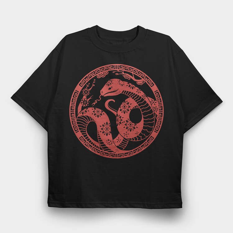 Traditional Chinese Snake Circle New Year, Tricou Oversize Barbati (Unisex)