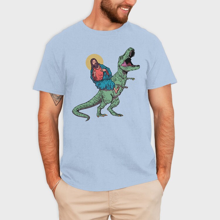 Jesus And T Rex Funny, Tricou Barbati (Unisex)