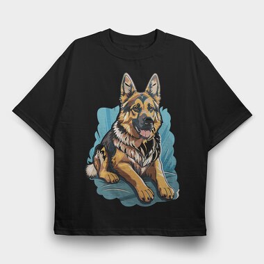 German Shepherd Portrait, Tricou Oversize Barbati (Unisex)