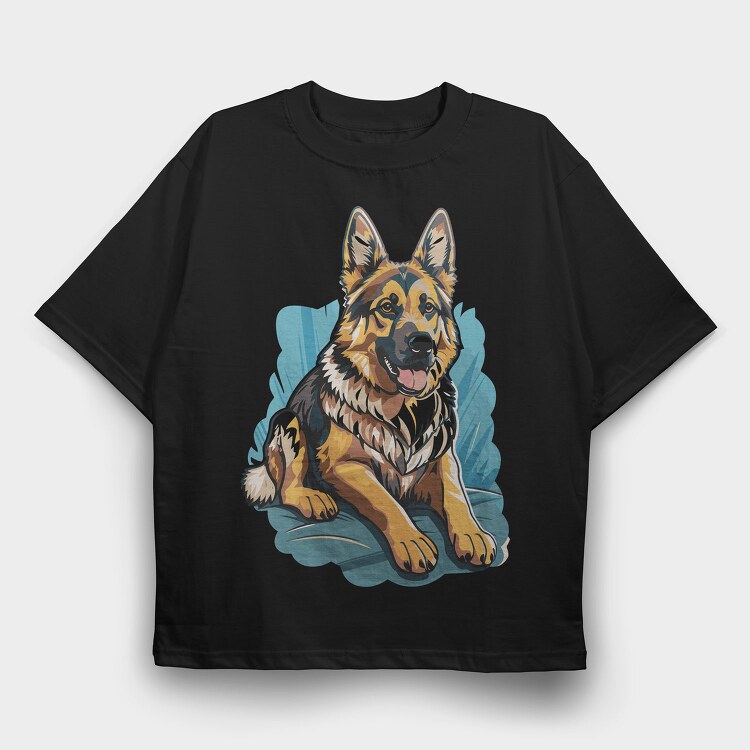 German Shepherd Portrait, Tricou Oversize Barbati (Unisex)