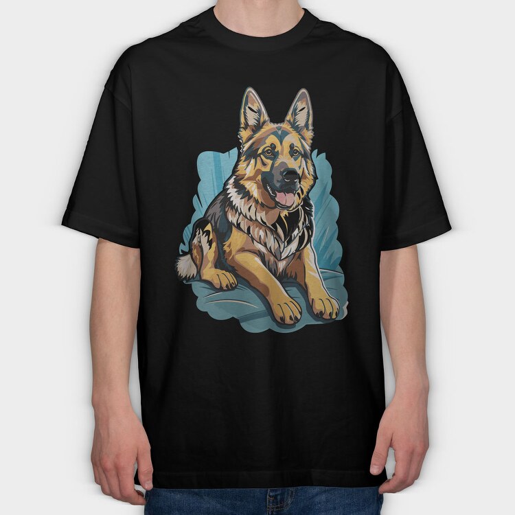 German Shepherd Portrait, Tricou Oversize Barbati (Unisex)