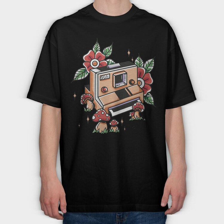 Retro Polaroid Camera Traditional Tattoo, Tricou Oversize Barbati (Unisex)