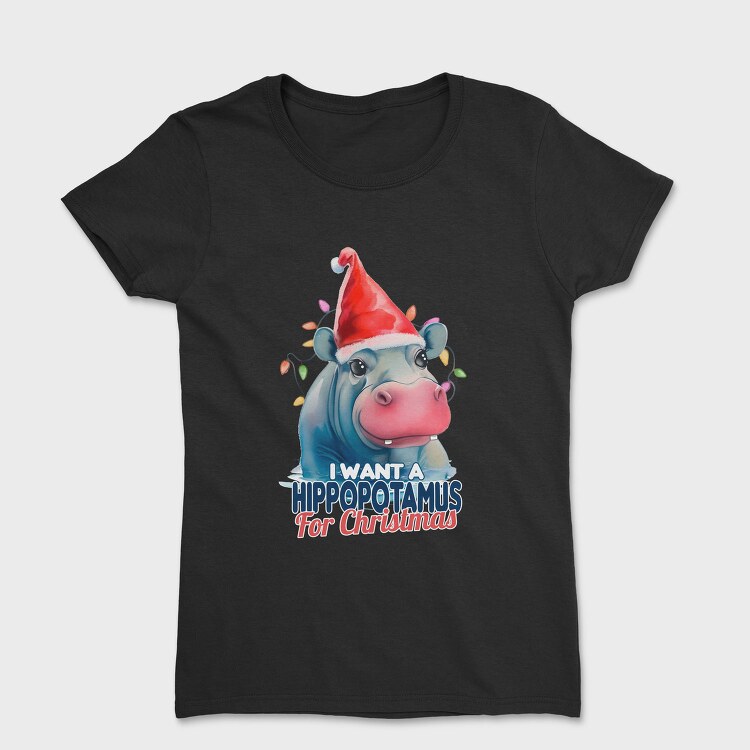 Hippo Watercolor Christmas, Tricou Femei