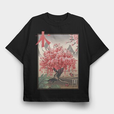 Traditional Japanese Sakura Tree, Tricou Oversize Barbati (Unisex)