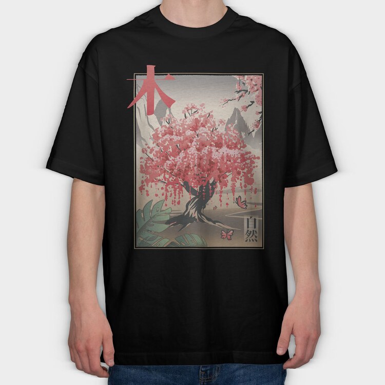 Traditional Japanese Sakura Tree, Tricou Oversize Barbati (Unisex)