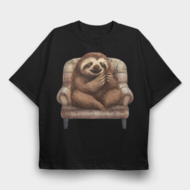 Sloth On A Chair Yawn, Tricou Oversize Barbati (Unisex)