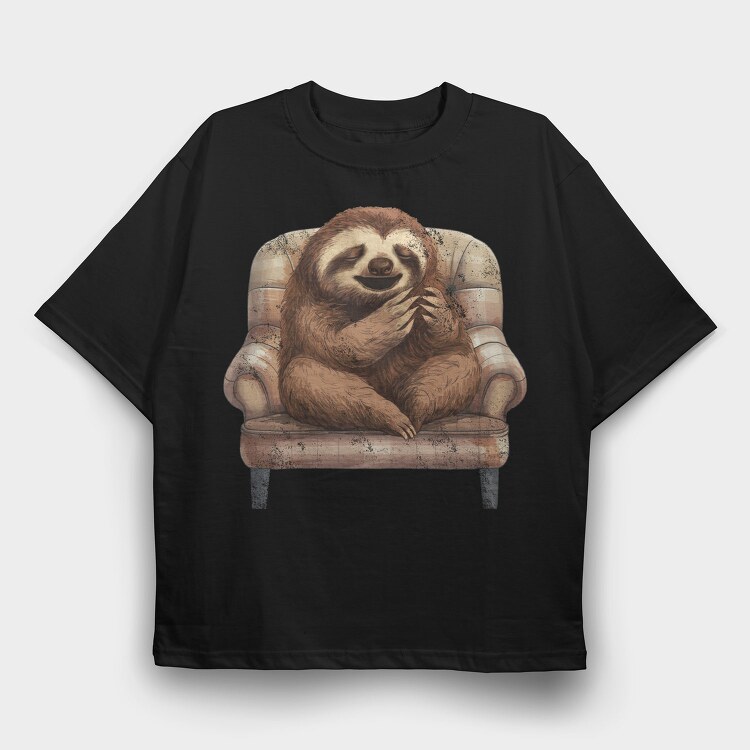 Sloth On A Chair Yawn, Tricou Oversize Barbati (Unisex)