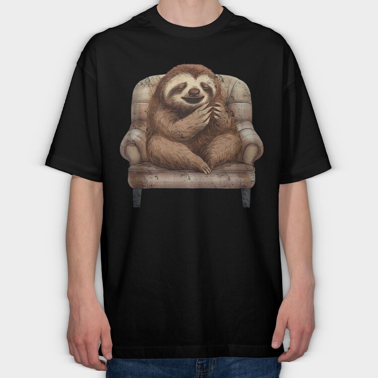 Sloth On A Chair Yawn, Tricou Oversize Barbati (Unisex)