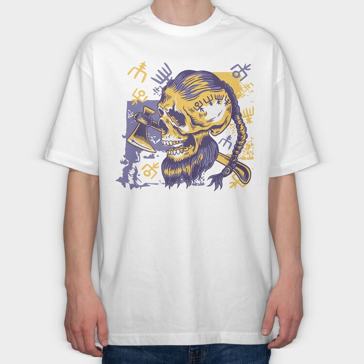 Duotone Viking Skull Mug, Tricou Oversize Barbati (Unisex)