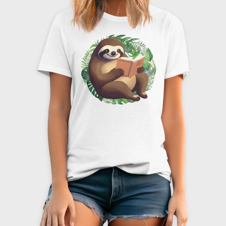 Sloth Reading Book, Tricou Barbati (Unisex)