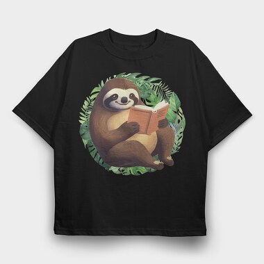Sloth Reading Book, Tricou Oversize Barbati (Unisex)