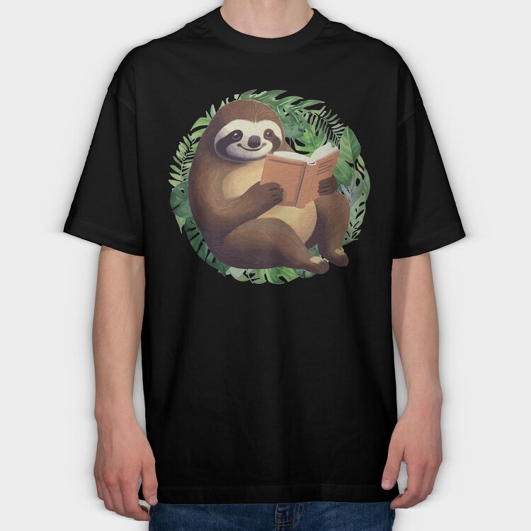Sloth Reading Book, Tricou Oversize Barbati (Unisex)