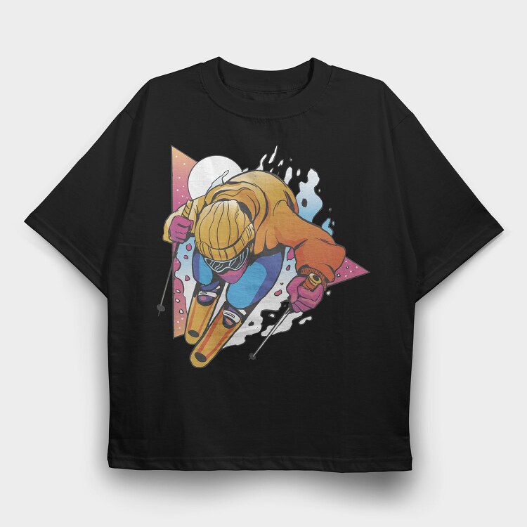 Retro Ski Triangle, Tricou Oversize Barbati (Unisex)