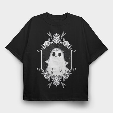 Ghost With Floral Decoration, Tricou Oversize Barbati (Unisex)