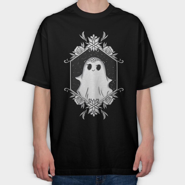 Ghost With Floral Decoration, Tricou Oversize Barbati (Unisex)