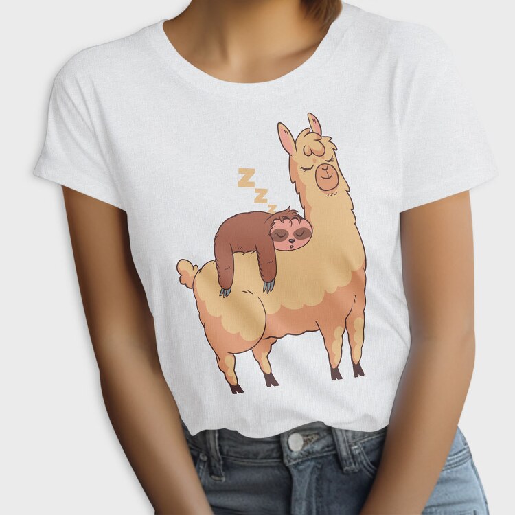 Sloth Riding Llama Sleeping, Tricou Femei