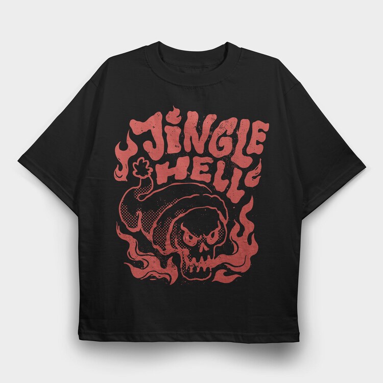 Jingle Hell Anti Christmas Skull, Tricou Oversize Barbati (Unisex)
