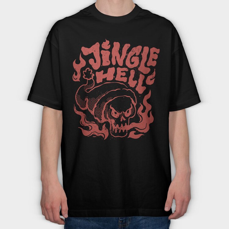 Jingle Hell Anti Christmas Skull, Tricou Oversize Barbati (Unisex)