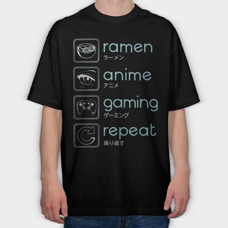 Anime And Gaming Routine Ramen Repeat, Tricou Oversize Barbati (Unisex)